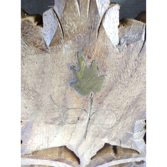 Hand Carved Wooden Kitchen Trivet Three Footed Fall Motif Gold Leaf Vintage 4.5" - Picture 11 of 12